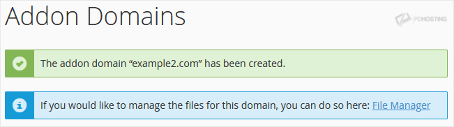 Addon Domain created successfully.