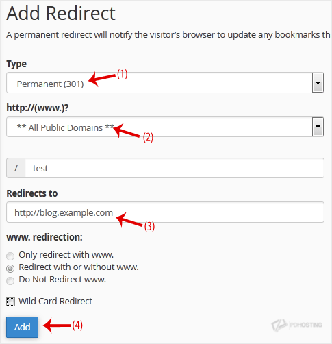 Add Redirect - Redirect configuration