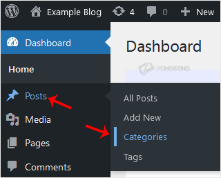 From the Dashboard menu, go to Posts and click on Categories.