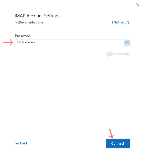 Outlook, enter password and connect