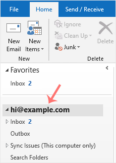 Outlook Mail, left sidebar access