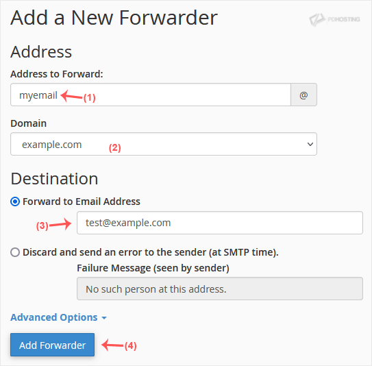 Add a new email Forwarder