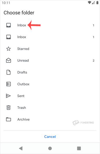 Choose desired folder / inbox