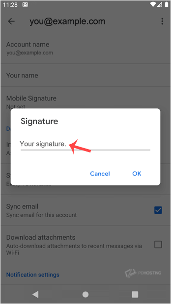 Customize signature and then confirm