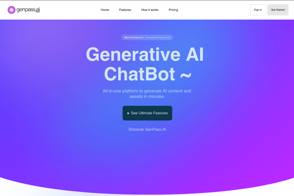 Genpass.ai, All-in-one platform to generate AI content and assets in minutes.